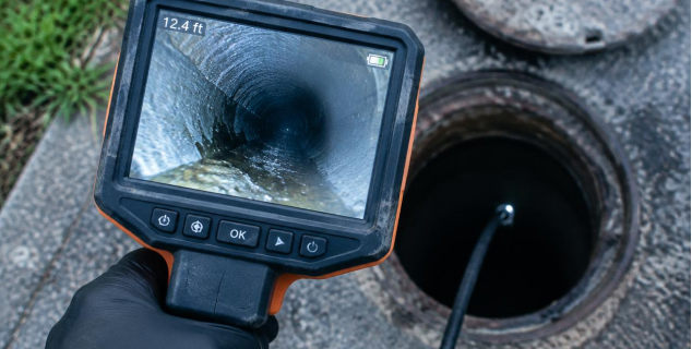 Inspection camera showing the inside of a drain line